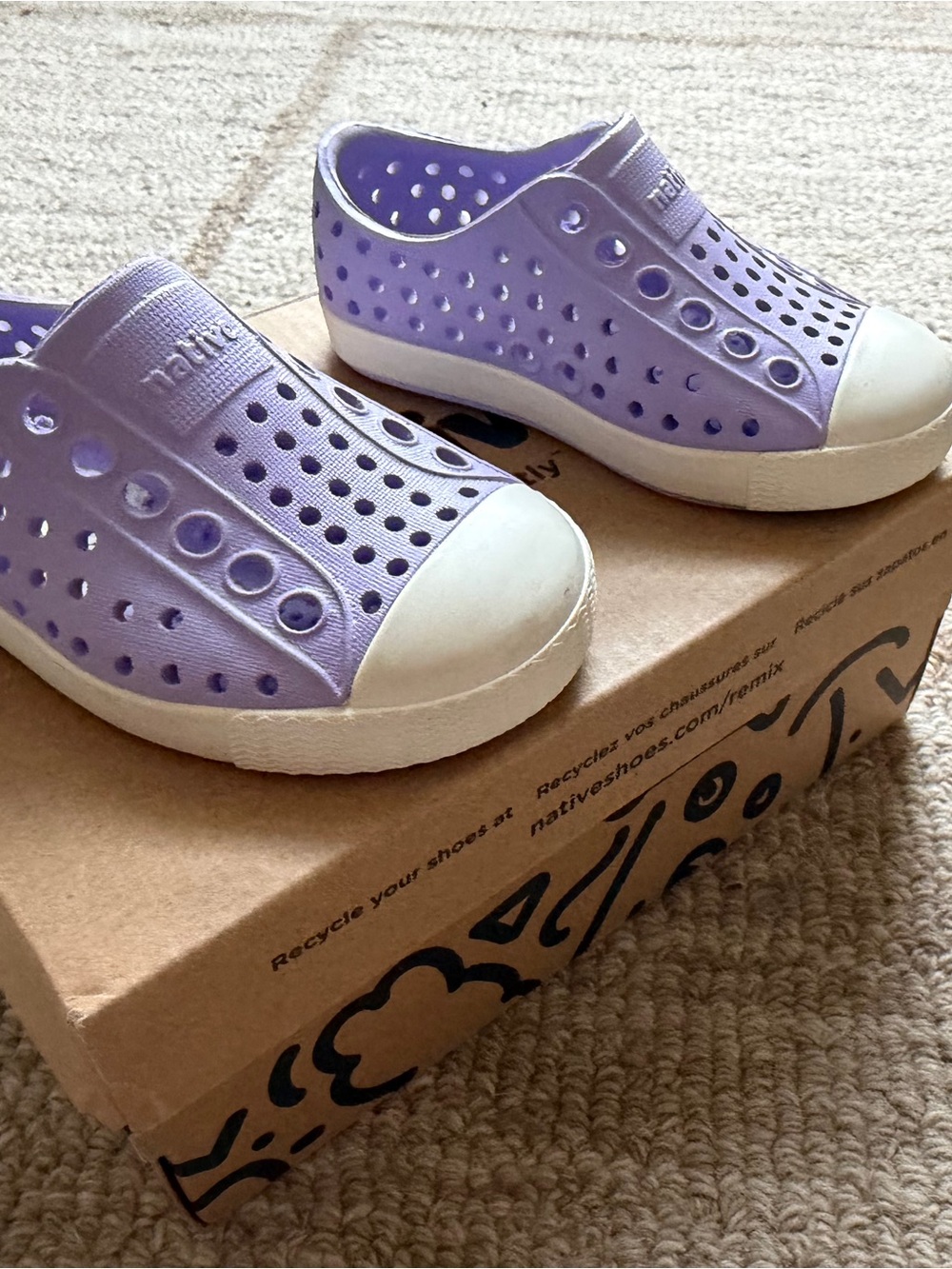 Native Kids Slip-On Sneakers in Lavender with White Toe